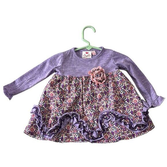 Fore N Birdie | Purple Floral Infant Girls Ruffle Long Sleeve Dress - Picture 1 of 9
